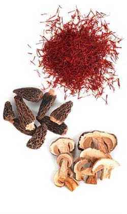 Saffron , Morilles and Cepes , Wild Barberries, Cèpes mushrooms